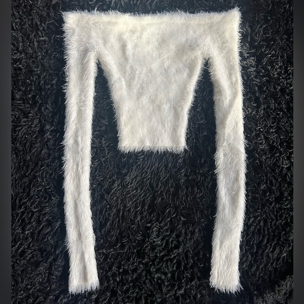 Fashion Nova | White Furry Off-Shoulder Sweater 🤍